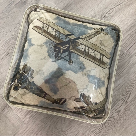 NWT Eastern Accents Plaid and Airplane Pillow Set 14” AND Euro Square Green Blue - Picture 9 of 9